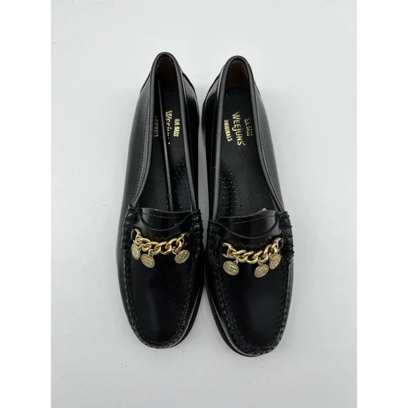 New Anthropologie Bass Charm Penny Laofers Womans Size 8 Medium Black Slip On - Picture 4 of 11